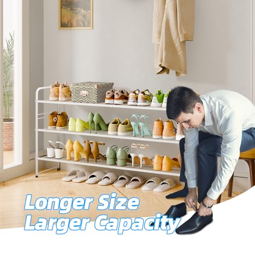 3 Tier Shoe Rack for Closet, 46.5 Inch Extra Long Shoe Storage Organizer for Shelves, Heavy Duty Metal, Easy Assembly, White - color: White