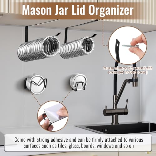 Dreyoo 4 Pack Mason Jar Lid Organizer, Canning Jar Lids Holder (2) & Canning Rings Holder (2), Suitable for Regular and Wide Mouth Space Saving Tumbler Organizer for Easy Cleaning and Drainage(Black) - color: Black