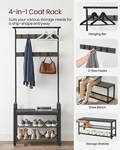 VASAGLE Coat Rack, Hall Tree with Shoe Bench for Entryway, Entryway Bench with Coat Rack, 4-in-1, with 9 Removable Hooks, a Hanging Rod, 13.3 x 28.3 x 72.1 Inches, Charcoal Gray and Black UHSR040B04 - color: Charcoal Gray + Black, size: 28.3"W