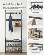 VASAGLE Coat Rack, Hall Tree with Shoe Bench for Entryway, Entryway Bench with Coat Rack, 4-in-1, with 9 Removable Hooks, a Hanging Rod, 13.3 x 28.3 x 72.1 Inches, Charcoal Gray and Black UHSR040B04 - color: Charcoal Gray + Black, size: 28.3"W
