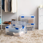 IRIS USA WeatherPro 60 Qt Storage Bins with Lids, 3 Pack, BPA-Free Plastic Gasket Box with Tight Latch and Seal, Stackable Nestable Tote Tub - Clear/Blue - size: 60 Qt. - 3 Pack