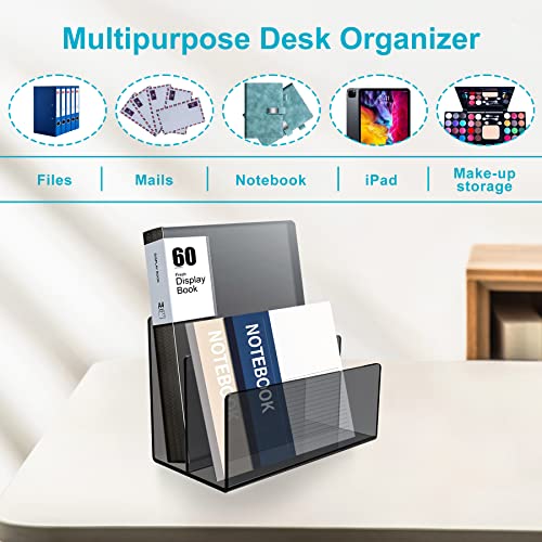 Boloyo Acrylic File Holder,1PC 2 Sections Clear Black File Organizer Mail Letter Sorter Desktop Folder Holder for Home Office School Envelope Bill Filling Paper Document - color: Clear Black, size: 2 Sections(1PC)