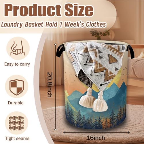 Mountains Sun Nature Scenery Laundry Baskets,Laundry Hamper,Storage Basket with Handles for Bathroom Bedroom College Dormitory Living Room Nursery Organizer 16"x20.8" - color: Mountains Sun Nature Scenery