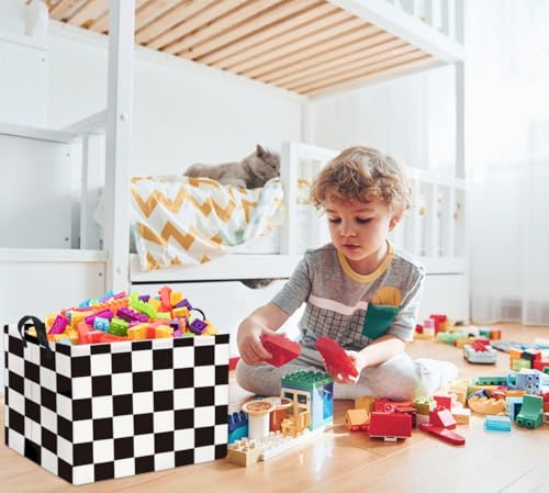 HIYAGON Rectangular Car Basket for Boys Checkered Basket Kids Baby Storage Bin Toy Organizer Box Car Room Decor(Racing Flag) - color: Racing Flag