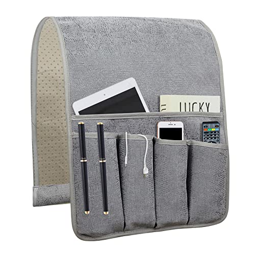 NB Sofa Armrest Organize Remote Holder Bedside Caddy Organizer With 5 Pockets，Non-Slip Couch Remote Control Holder Couch Armchair Caddy Accessories (Gray, 35"X12.4") - color: Gray, size: 35"x12.4"