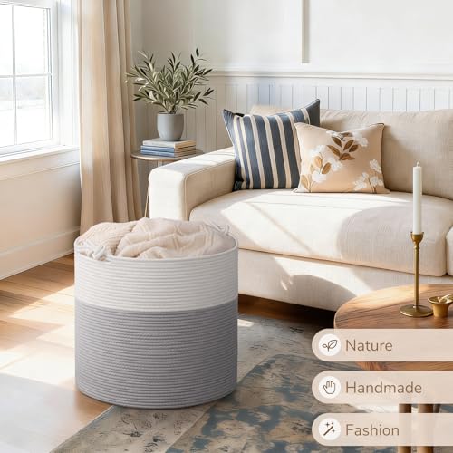 Goodpick 17"x16" Toy Storage for Kids, Home Décor Living Room, Baby Basket for Nursery Playroom, Soft Woven Cotton Rope Baskets for Blankets Pillows Clothes, Grey - color: Grey, size: 17 x 16 inches