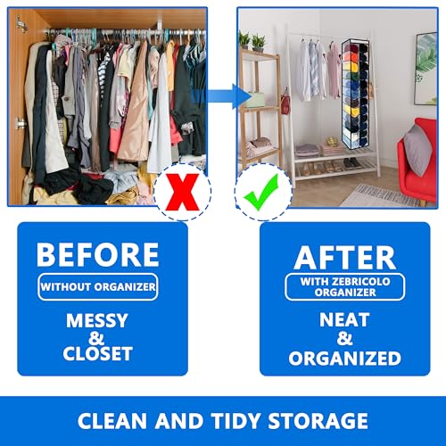 Closet Organization, 24 Section Hanging Closet Organizer, Space Saving, College Dorm Essentials, Heavy Duty Hooks Up to 45 Pounds, White/Black - color: NEW Heavy duty rack-White/Black--24 pockets