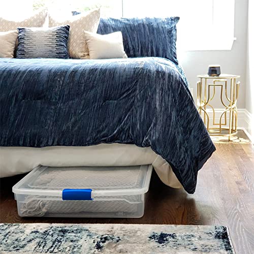 HOMZ 2-Pack Under Bed Storage, Clear Plastic Containers with Lids, 56 Quart, Blue Latch - Stackable Underbed Organizer Bins for Shoes, Bags, Clothes, and Towels - color: Blue, size: 56 Quart