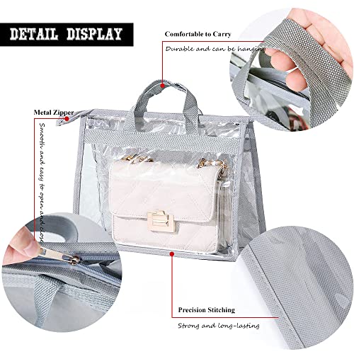fazhongfa 6PCS Dust Bags for Handbags Clear Purse Storage Organizer Non-Woven Hanging Bag Closet with Zipper and Handle (XL Light Grey) - color: Light Grey