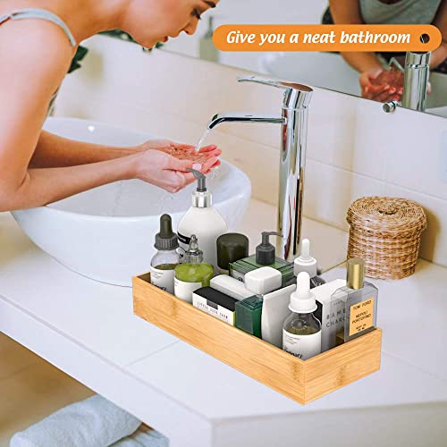 Bathroom Vanity Tray Organizer Bamboo, Small Wood Tray for Counter Kicthen Drawer, Rectangular Toilet Paper Storage Basket Box, Guest Sink Tray Decor, Bathroom Accessories 15" x 6" x 2.5" - color: Bamboo, size: 15*6*2.5 inch