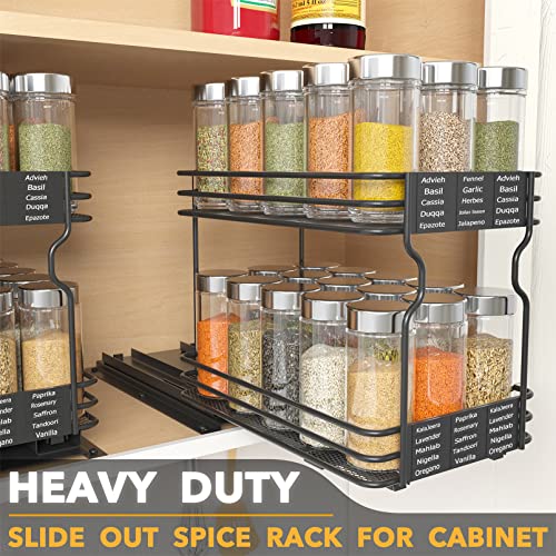 SpaceAid Pull Out Spice Rack Organizer for Cabinet, Heavy Duty Slide Out Seasoning Kitchen Organizer, Cabinet Organizer, with Labels and Chalk Marker, 6.5" W x10.75 D x8.5 H, 1 Drawer 2-Tier - style: 6.5" W, 2-Tier