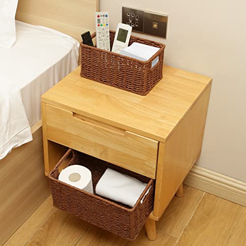 HOONEX Woven Baskets for Storage, Paper Rope Baskets with Sturdy Metal Wire Frame, Baskets for Shelves, Set of 2, Dark Brown - color: Dark Brown, size: 12 x 8 x 6 inches