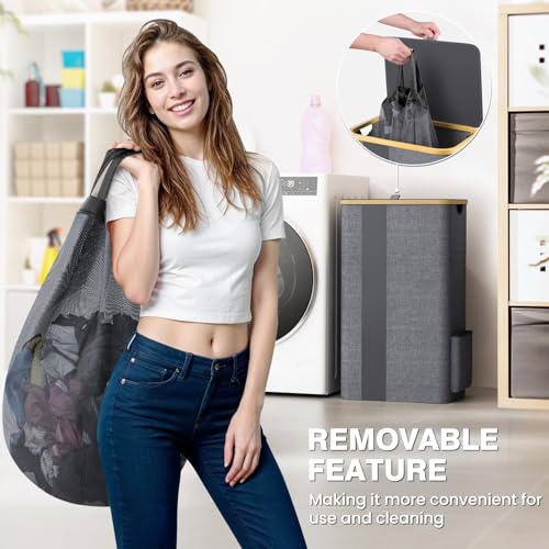 BlissTotes Laundry Basket with Lid, 100L Clothes Laundry Hamper with Handles and Removable Laundry Bag, Breathable Design Hamper with Lid for Bedroom, Bathroom, Dorm, Laundry Room - Light Grey - color: Light Grey, size: 100L