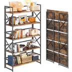 4NM Extra Wide 5 Tiers No Assembly Book Shelves, 51.2" H Folding Bookshelf Bookcase Open Industrial Foldable Shelves for Bedroom, Living Room, Home Office - Rustic Brown Black - color: Rustic Brown Black, size: Wide XX 5-Tier