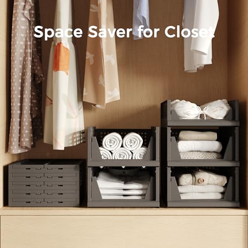 Pinkpum 5 Pack Folding Closet Organizers - Stackable Plastic Drawer Basket for Clothing, Shelf Storage Container for Closet, Wardrobe, Bedroom, Bathroom, Office (Black) - color: Black
