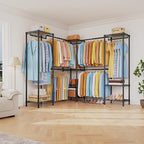M2 Expandable Clothes Rack, Large Clothing Rack with 4 Extended Hanging Rods, Heavy Duty Garment Racks for Reach-in Closet System, Black Closet Extandable from 8'4"-11'2", Max Load 1000LBS - color: Black