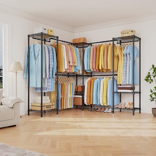 M2 Expandable Clothes Rack, Large Clothing Rack with 4 Extended Hanging Rods, Heavy Duty Garment Racks for Reach-in Closet System, Black Closet Extandable from 8'4"-11'2", Max Load 1000LBS - color: Black