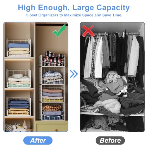 Hongtamoya 4-Tier Stackable Closet Organizers and Storage Shelves, Foldable & Mutifunctional Clothes Storage Basket Sweater Organizer Bins Container for Wardrobe Kitchen Office Bathroom, White - color: White, size: 14.3"D x 12"W x 32"H | Stackable