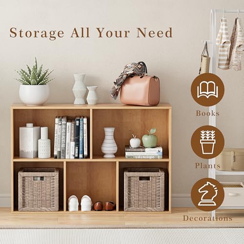 VDNEND Wooden Cube Storage Organizer with Closed Back Panel, 11in Cube Shelf Opening, Bookshelf, Display Shelf,Closet Cabinet for Home and Office (Natural Oak, 5-Cube 35.98L*9.45W*24.09H) - color: Natural Oak, size: 5-Cube 35.98L*9.45W*24.09H