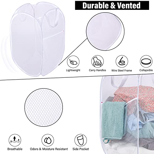 BATTOO Deluxe Strong Mesh Pop up Laundry Hamper Basket with Side Pocket for Laundry Room, Bathroom, Kids Room, College Dorm or Travel 3 Pack White - color: White, size: 3 pack