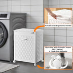 WESAPPINC 55L Collapsible Large Laundry Hamper, Plastic Laundry Basket with Wheels,Suitable for Bathroom, Bedroom, Dorm Room & Laundry Room,Basket with Handle (80L White) - color: 80L White