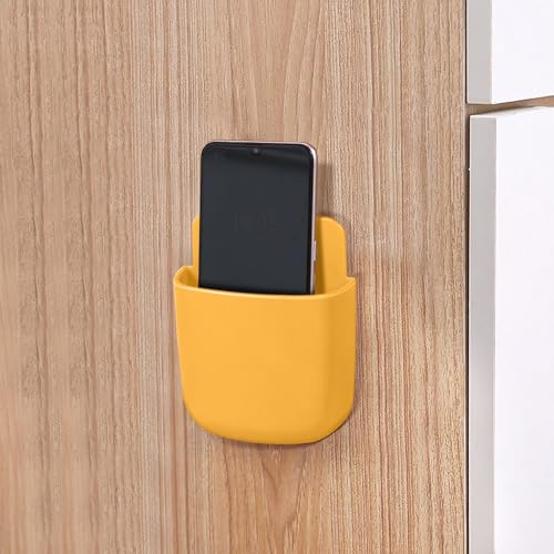 Remote Control Holder, Wall Mount Pen Holder Hole-Free Self Adhesive Phone Charging Organizer Pencil Storage Containers for Home Office School Supply Orgaizer(Yellow) - color: Yellow