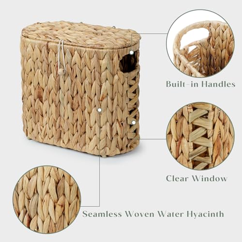 YANGQIHOME Toilet Paper Storage, Water Hyacinth Toilet Paper Storage with Lid, Papers Container for up to 4 Mega Rolls, Bathroom Basket Organizer - size: 4 Rolls