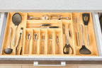 Umilife Extra Large Expandable Kitchen Siverware Utensils Drawer Organizer, 19" Deep for Big Drawer, Adjustable Bamboo Wood Drawer Divider with Curved Grooves, Cutlery Tray Flatware Holder - size: Expandable 19~33 x 19 inch