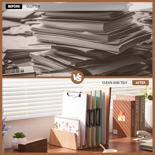 KIRIGEN Desktop File Document Holder Stand 7 Slots Mail Paper Organizer Desk Sorter Holder for File Document Organizer Stand for Home Office Natural (7KWJJ-NA) - color: Natural, size: 7 Slots