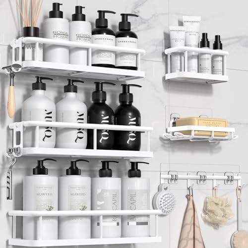YASONIC Shower Caddy, Large Capacity Bath Organizer with Soap Holder and 12 Hooks, 6 Pack Rustproof Bathroom Shelves for Inside Shower, No Drilling&Sleek Bathroom Organizers and Storage White - color: White, size: XXL