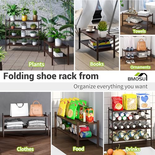 BMOSU 2-Tier Bamboo Shoe Rack Premium Stackable Shoe Shelf Storage Organizer for Hallway Closet Living Room Entryway Organizer(Brown) - color: Brown, size: 2-Tier（27*11*12.6inches）