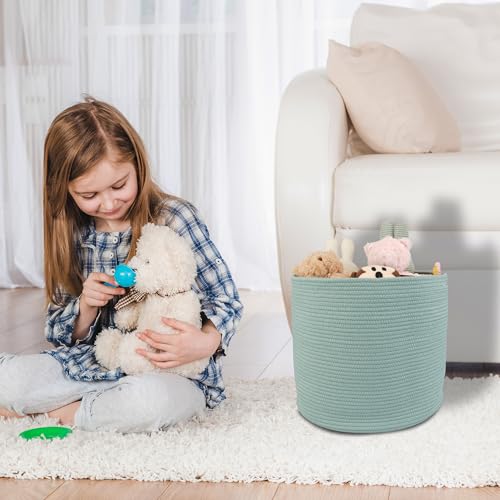 XUANGUO Cotton Rope Basket For Girls Boys Kids 16”X14” Baby Laundry Baskets Nursery Bin Round Woven Basket Organizer For Storage Toys Blankets Shoes Clothes green - color: green
