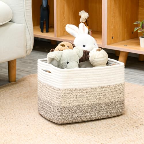 ICERZCZ Shelf Baskets for Organizing, Storage Baskets for Shelves, Woven Baskets for Storage, Cotton Rope Baskets with Handles for Toy, Book, Clothes, 12.5"Lx9.1W"x7.9H", (4 Packs) Gradient Brown - color: Gradient Brown, size: 12.5"(l)×9.1"(w)×7.9"(h)