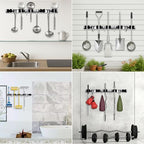 5 Racks and 4 Hooks Mop and Broom Holder Wall Mount, SUS304 Heavy Duty Broom Organizer Storage Tool Racks, Self Adhesive Solid Non-slip Tool Hangers for Home Kitchen Garden Laundry Garage - color: 5 Racks & 4 Hooks (Silver) - 1 Pack