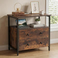 Edbuosy 27 inch Wide Night Stand with Charging Station, Bedside Table with Open Shelf, 2 Drawers Small Wood Dresser, Modern Wood Nightstand for Bedroom/Living Room (Rustic Brown) - color: Retro Brown, size: 2 Drawers