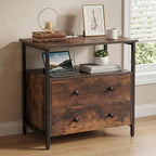 Edbuosy 27 inch Wide Night Stand with Charging Station, Bedside Table with Open Shelf, 2 Drawers Small Wood Dresser, Modern Wood Nightstand for Bedroom/Living Room (Rustic Brown) - color: Retro Brown, size: 2 Drawers