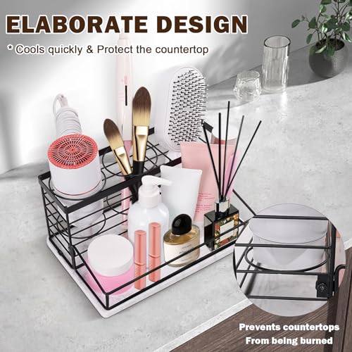 Hair Tool Organizer, Movable Hair Dryer Holder, Hair Styling Tools Storage for Vanity, Bath Counter Organizer, Bathroom Trays for Hair Toiletry, Makeup (12" x 7.7" x 5.8", Marble-Black) - color: Marble-Black, size: 12" x 7.7" x 5.8"
