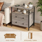 Edbuosy 27 inch Wide Night Stand with Charging Station, Bedside Table with Open Shelf, 2 Drawers Small Wood Dresser, Modern Wood Nightstand for Bedroom/Living Room (Rustic Gray) - color: Rustic Gray, size: 2 Drawers