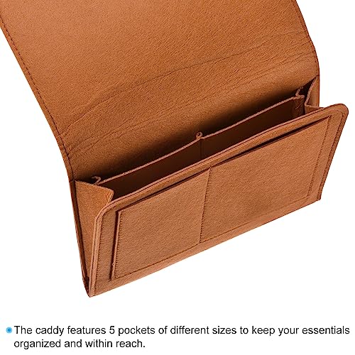 PATIKIL 11in Bedside Caddy, Bed Caddy Bedside Organizer Hanging 5 Pocket Soft Felt Bed Pockets Bedside Storage Organizer Remote Control Holder for Bedroom Phones Glasses, Brown - color: Brown, size: 10.6*8.6inch