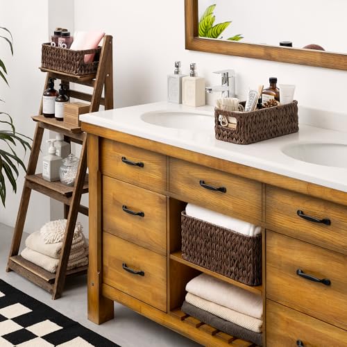 GRANNY SAYS Storage Baskets for Shelves, Waterproof Basket Set for Organizing, Toilet Wicker Basket Tank Topper, Wicker Baskets with Handles, Dark Brown, 3-Pack - color: Brown, size: 14½"L x 10¼"W x 7"H + 2x 13"L x 6"W x 4½"H