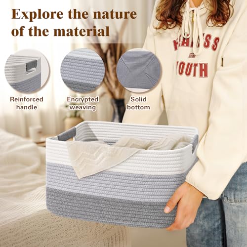 4 Pack Large Storage Basket for Organizing, 17.5"x13"x7" Woven Basket for Shelves, Closet Cube Storage Bins with Wrapped Handle, Cotton Rope Baskets for Kitchen, Clothes, Toys(Gradient Grey) - color: Gradient Grey, size: 4 Pack