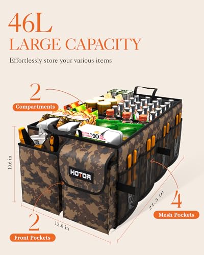 HOTOR Trunk Organizer - Car Organizer, Foldable Trunk organizer for SUVs & Sedans, Sturdy Car Organization for Car Accessories, Tools, Sundries, Brown Camouflage, 2 Compartments, 21.3"×12.6"×10.6" - color: Brown Camouflage, size: Medium (2 Compartments)