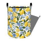 Fresh Lemons and Blue Flowers Laundry Basket with Handles, 19.7"x15.7" Clothes Foldable Laundry Hamper Organizer for Dorm Nursery Bedroom Bathroom Decor, Toy Storage Bin for Kids - style: Lemon68