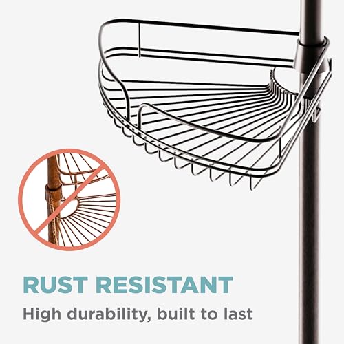 Zenna Home Tension Pole Shower Caddy Corner Organizer, Adjustable Standing Shower Caddy with 4 Baskets and Built in Towel Bar, Rust Resistant Bathroom Tension Rod Organizer, 60 to 97 Inch, Bronze - color: Bronze