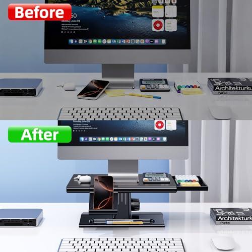 Computer Monitor Stand Riser,Height Adjustable Laptop Stand with Drawer & Phone Holder,Desktop Storage Stand for Printer,Desk Organizer for Office & Home Supplies