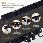 Heavy-Duty Stainless-Steel Broom Holder Wall Mount with 3 Racks and 4 Hooks | Waterproof Mop and Broom Hanger | Adjustable, Garage & Garden Tool Organizer | Black - size: 3 Racks & 4 Hooks