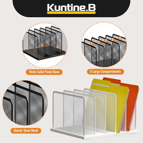 Kuntine.B Desk File Organizer Upright Mesh Desktop Organizer File Sorter Office Organization File Holder for Home, Office & Classroom (White, 1 Pack 5-Section) - color: White, size: 1 Pack 5-Section