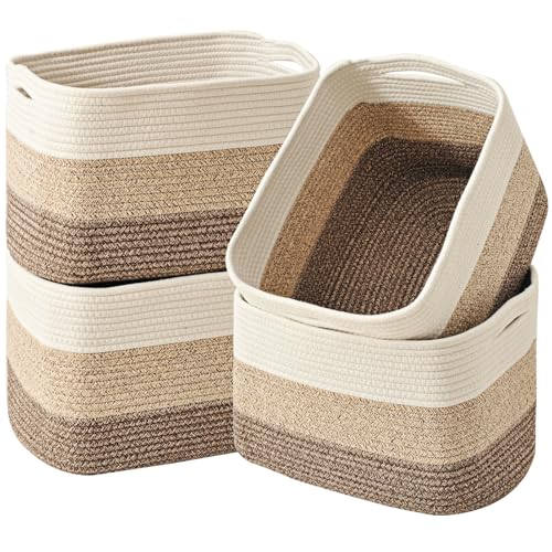 ICERZCZ Storage Baskets for Organizing & Shelves, Woven Cotton Rope Organization Bins for Dog Toys, Clothes, Books, Nursery Organizer, 15"Lx11"Wx9.5"H, (4 Packs) Gradient Brown - color: Gradient Brown, size: 15"(L)×11"(W)×9.5"(H)