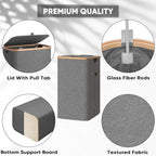 BALEINE Laundry Hamper with Lid, Tall Laundry Baskets with Bamboo Pull Handles, Large Laundry Bin with Internal Support (18 Gal/70L, Grey) - color: Grey, size: 70 liters