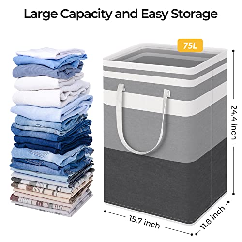 HomeHacks 2 Pack Large Laundry Baskets, Waterproof, Freestanding Laundry Hampers, Collapsible Clothes Hamper with Reinforced Handles in Laundry, College Dorm, Bathroom, Bedroom (Grey+Blue, 75Lx2) - color: Grey+Blue, size: 75L